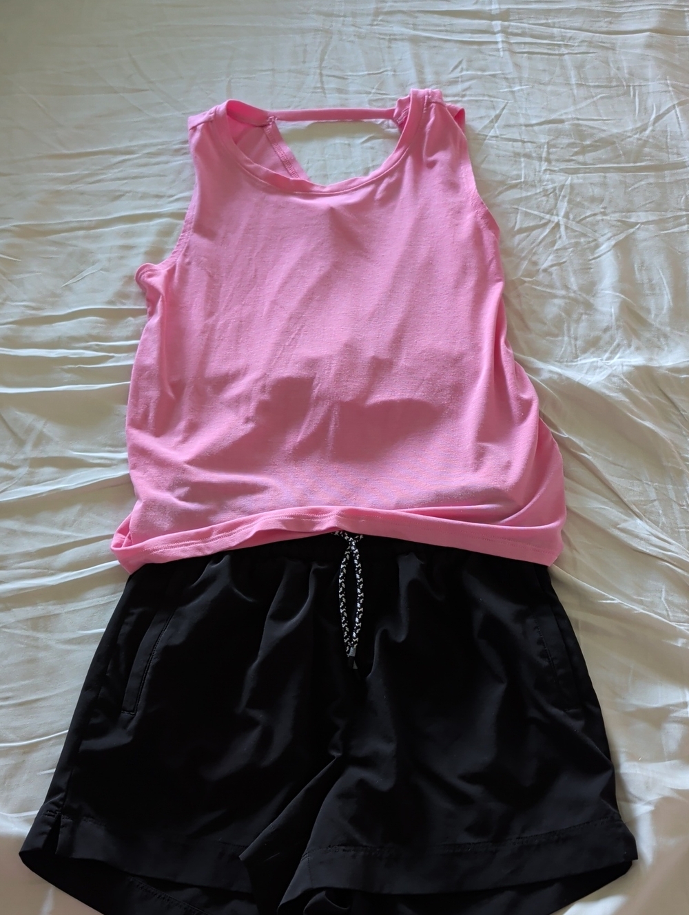 Athleta Girls Outfit. Pink Airy Tank And Black Athletic Shorts